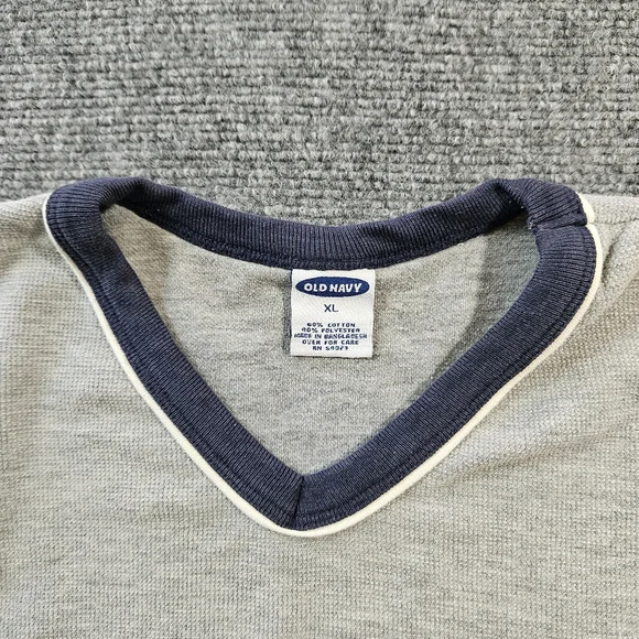 Vintage Old Navy Ringer V-Neck Thermal XL Long Sleeve Retro 90s Y2K Gray Navy​ - Picture 7 of 7